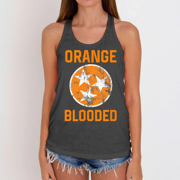 Tennessee Fan Orange Blooded Vol Sports Fan State Flag TN Women's Knotted Racerback Tank