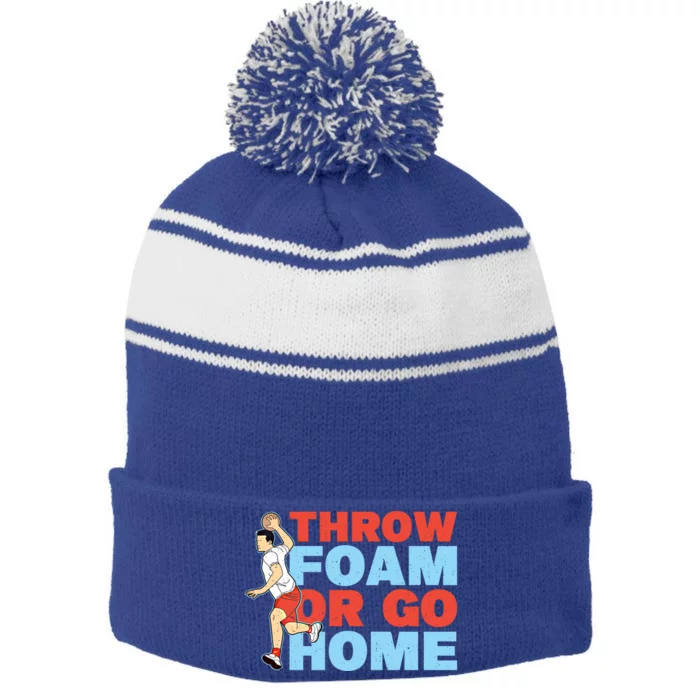 Throw Foam Or Go Home Gaga Ball Dodgeball Game Gift Stripe Pom Pom Beanie