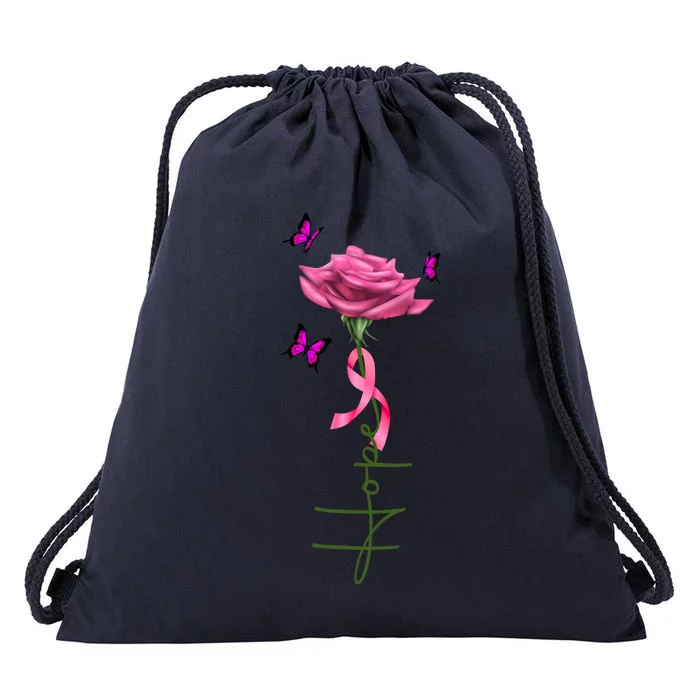 The Flower Of Hope Butterfly Breast Cancer Funny Gift Drawstring Bag