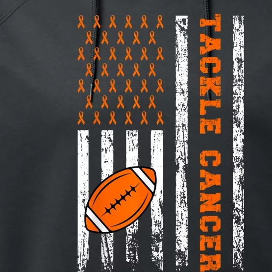 Tackle Football Orange Ribbon Leukemia Cancer Awareness Performance Fleece Hoodie