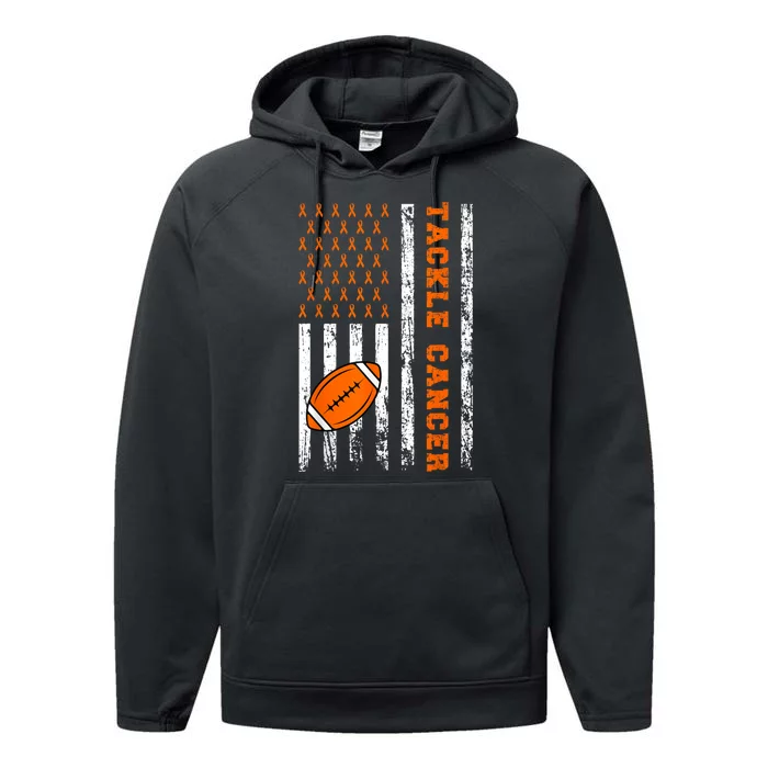 Tackle Football Orange Ribbon Leukemia Cancer Awareness Performance Fleece Hoodie