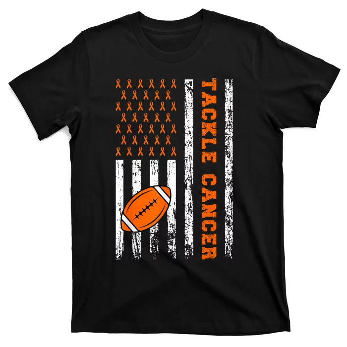 Tackle Football Orange Ribbon Leukemia Cancer Awareness T-Shirt