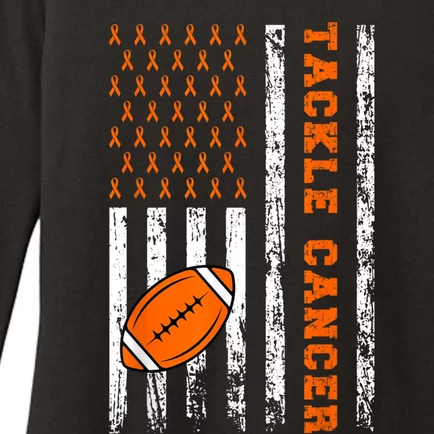 Tackle Football Orange Ribbon Leukemia Cancer Awareness Womens CVC Long Sleeve Shirt