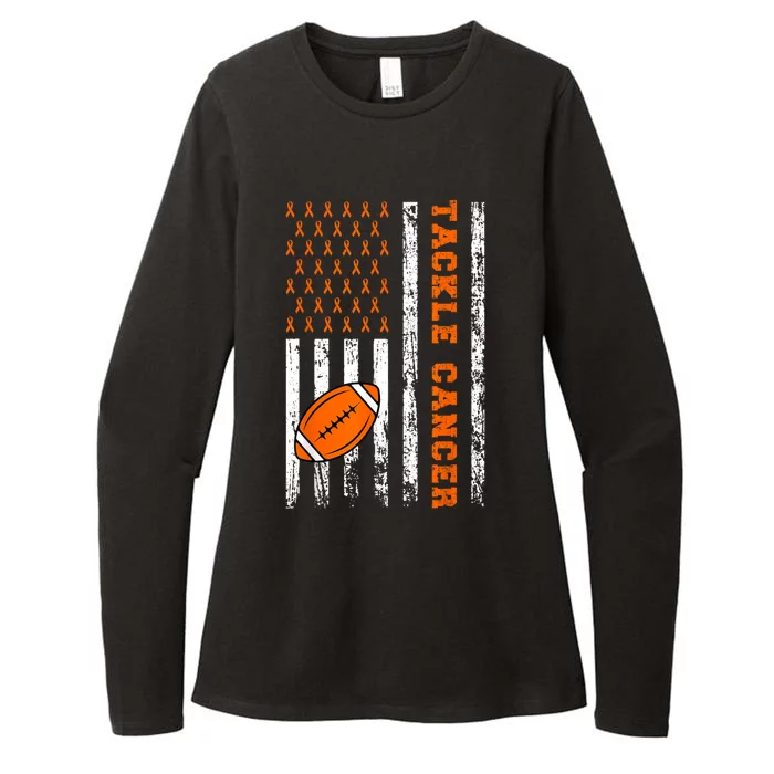 Tackle Football Orange Ribbon Leukemia Cancer Awareness Womens CVC Long Sleeve Shirt