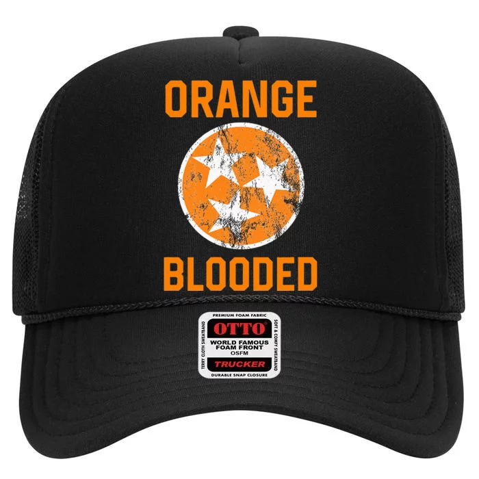 Tennessee Fan Orange Blooded Vol Sports Fan State Flag Tn High Crown Mesh Trucker Hat