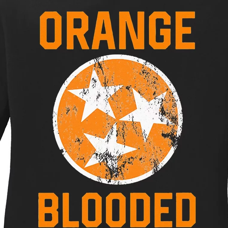 Tennessee Fan Orange Blooded Vol Sports Fan State Flag TN Ladies Long Sleeve Shirt