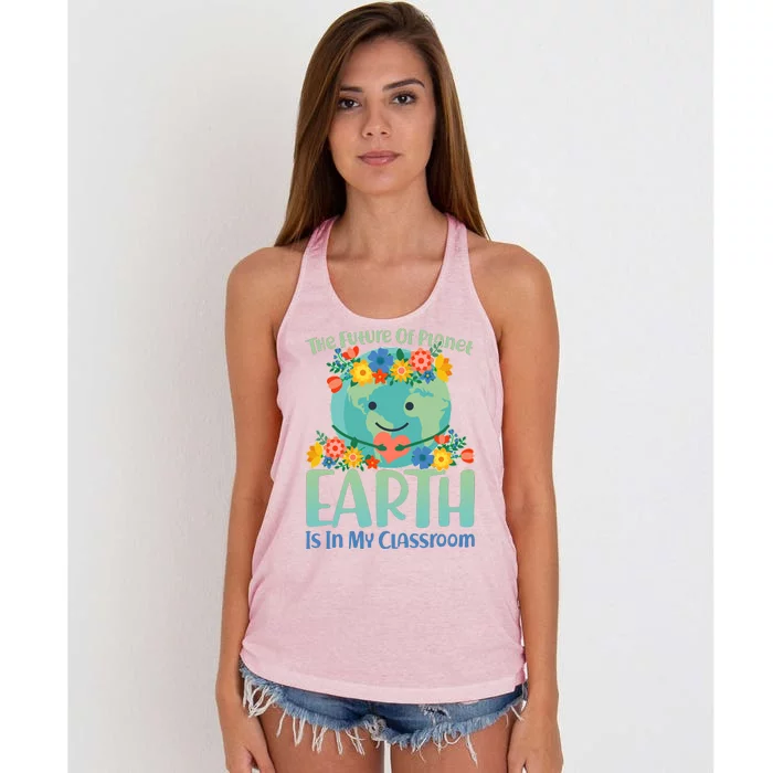 The Future Of Plant Earth Is In My Classroom Women's Knotted Racerback Tank