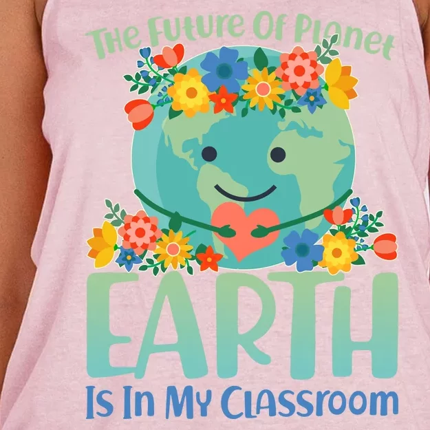 The Future Of Plant Earth Is In My Classroom Women's Knotted Racerback Tank