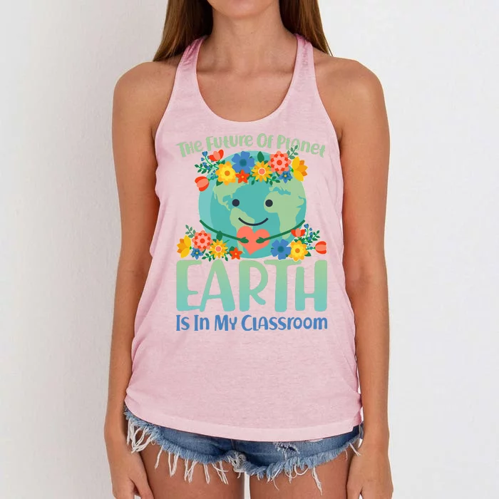 The Future Of Plant Earth Is In My Classroom Women's Knotted Racerback Tank