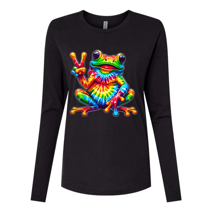 Tiedye Frog Peace Sign Hippie Womens Cotton Relaxed Long Sleeve T-Shirt