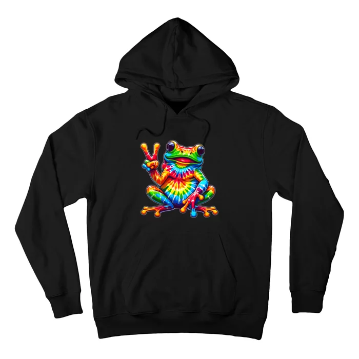 Tiedye Frog Peace Sign Hippie Hoodie