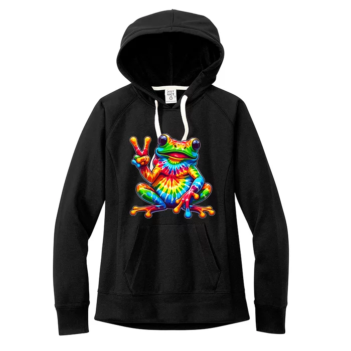 Tiedye Frog Peace Sign Hippie Women's Fleece Hoodie