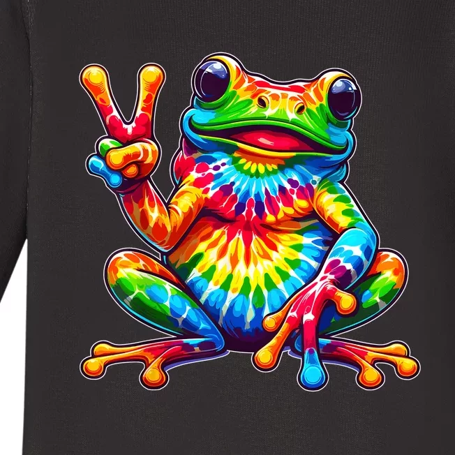 Tiedye Frog Peace Sign Hippie Baby Long Sleeve Bodysuit