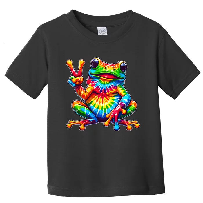 Tiedye Frog Peace Sign Hippie Toddler T-Shirt