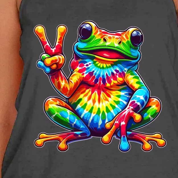 Tiedye Frog Peace Sign Hippie Women's Knotted Racerback Tank