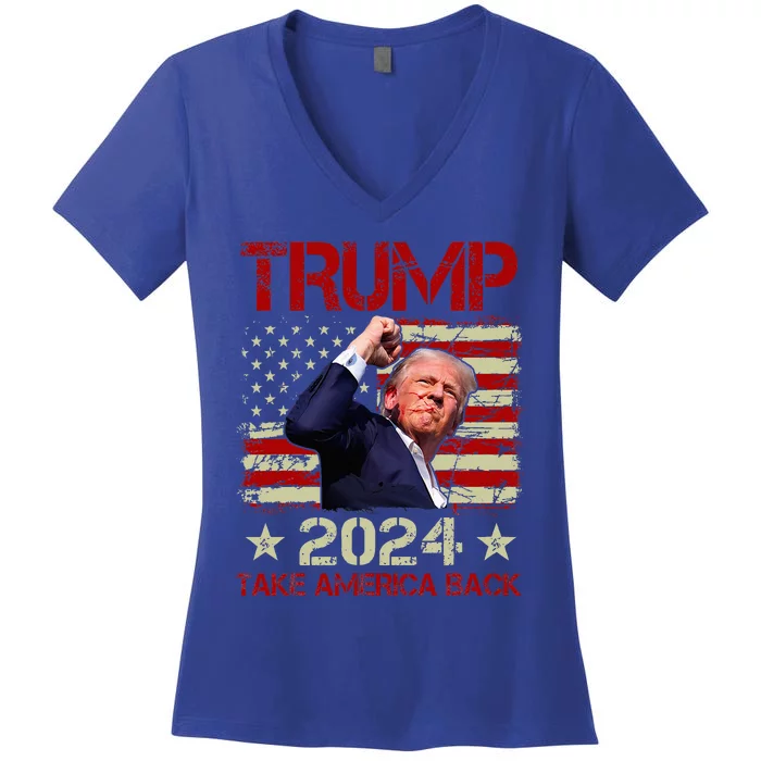 Trump Fist Pump Shot At Trump 2024 Trump Survives Rally Women's V-Neck T-Shirt