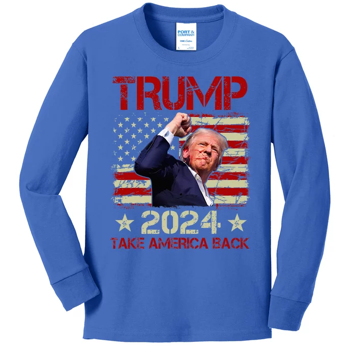 Trump Fist Pump Shot At Trump 2024 Trump Survives Rally Kids Long Sleeve Shirt