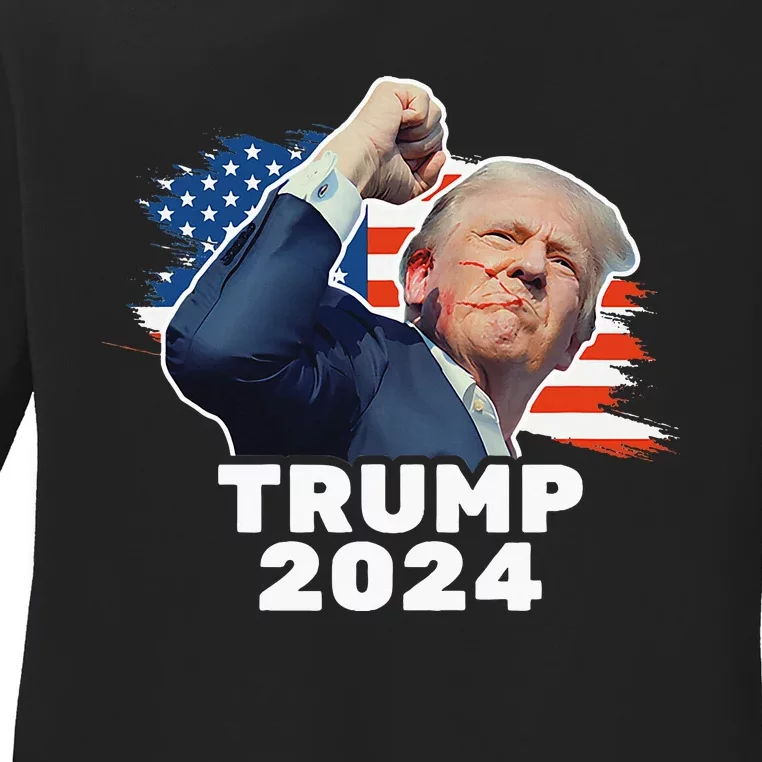 Trump Fist Pump Shot At Trump 2024 Trump Survives Rally Ladies Long Sleeve Shirt