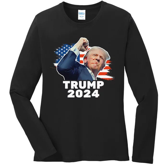 Trump Fist Pump Shot At Trump 2024 Trump Survives Rally Ladies Long Sleeve Shirt