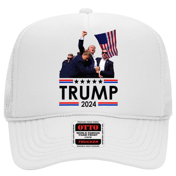 Trump Fist Pumped Fight Pray For Trump America High Crown Mesh Trucker Hat