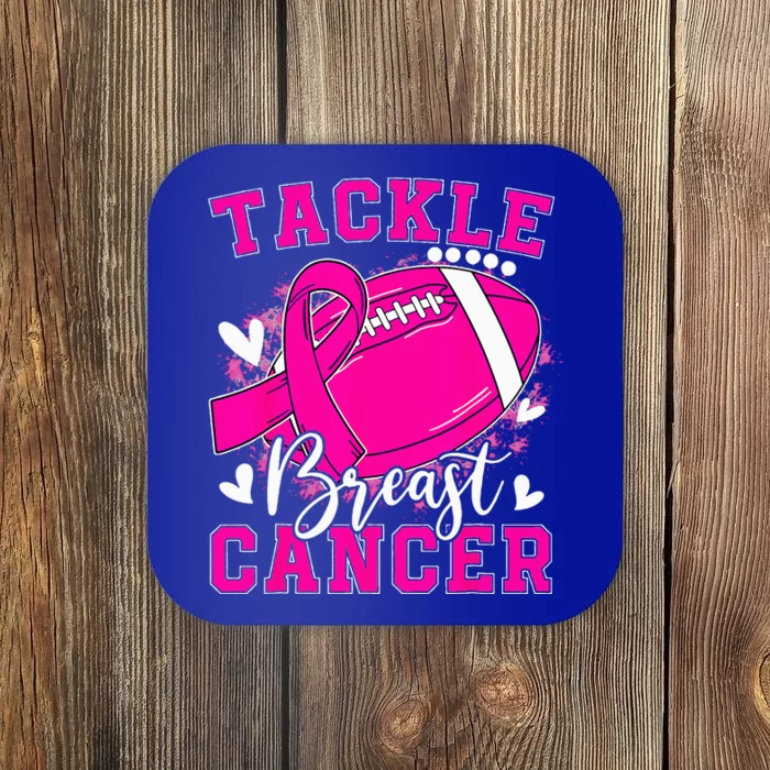 Tackle Football Pink Ribbon Breast Cancer Awareness Coaster