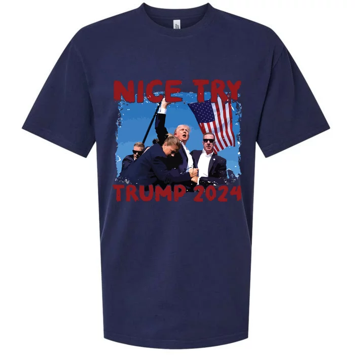 Trump Fist Pump Shot At Nice Try Trump Trump 2024 Trump For President Sueded Cloud Jersey T-Shirt