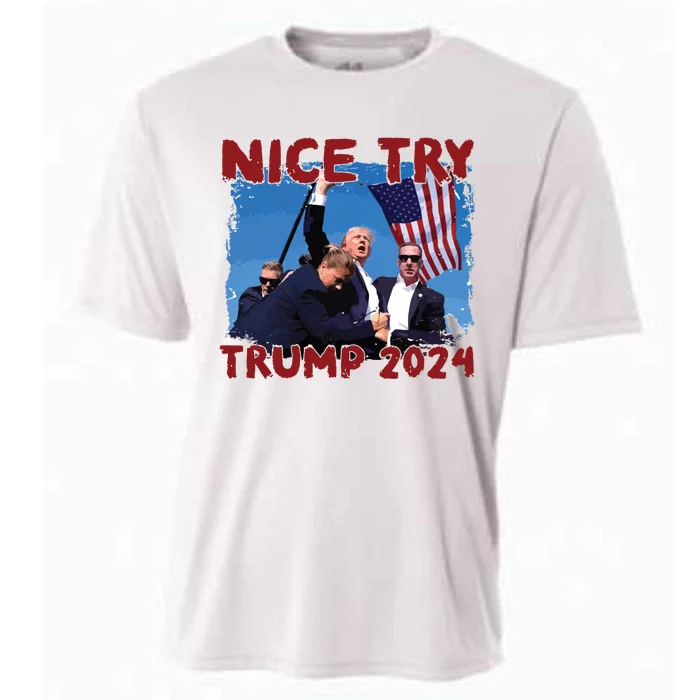 Trump Fist Pump Shot At Nice Try Trump Trump 2024 Trump For President Cooling Performance Crew T-Shirt