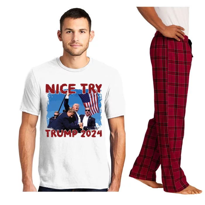 Trump Fist Pump Shot At Nice Try Trump Trump 2024 Trump For President Pajama Set