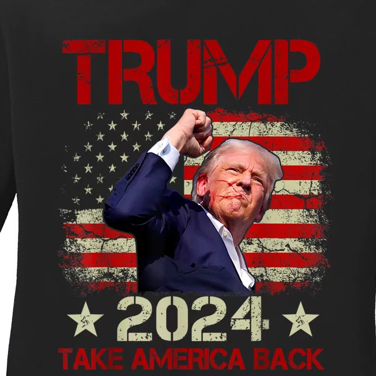 Trump Fist Pump Shot At Trump 2024 Trump Survives Rally Ladies Long Sleeve Shirt