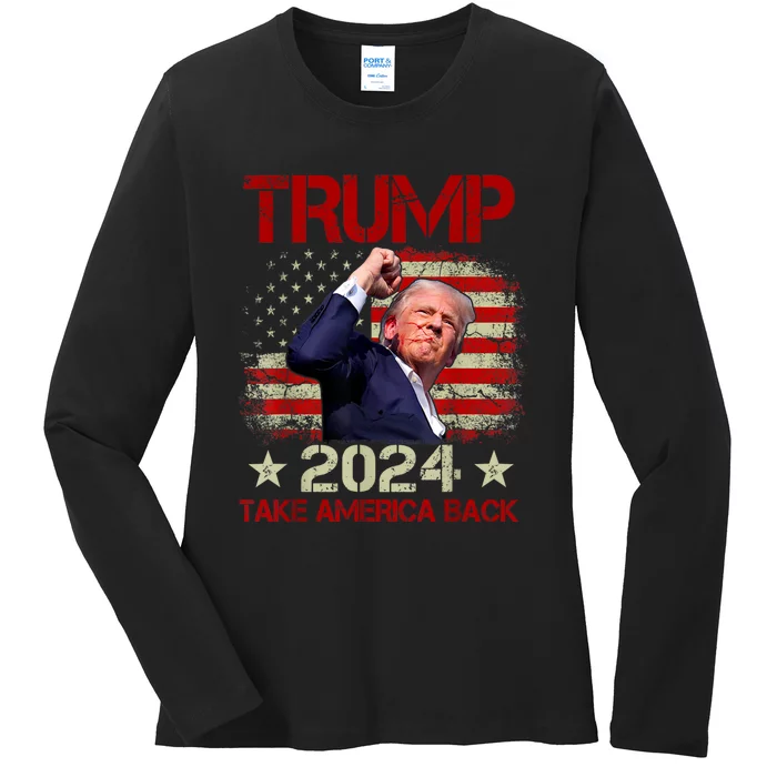 Trump Fist Pump Shot At Trump 2024 Trump Survives Rally Ladies Long Sleeve Shirt