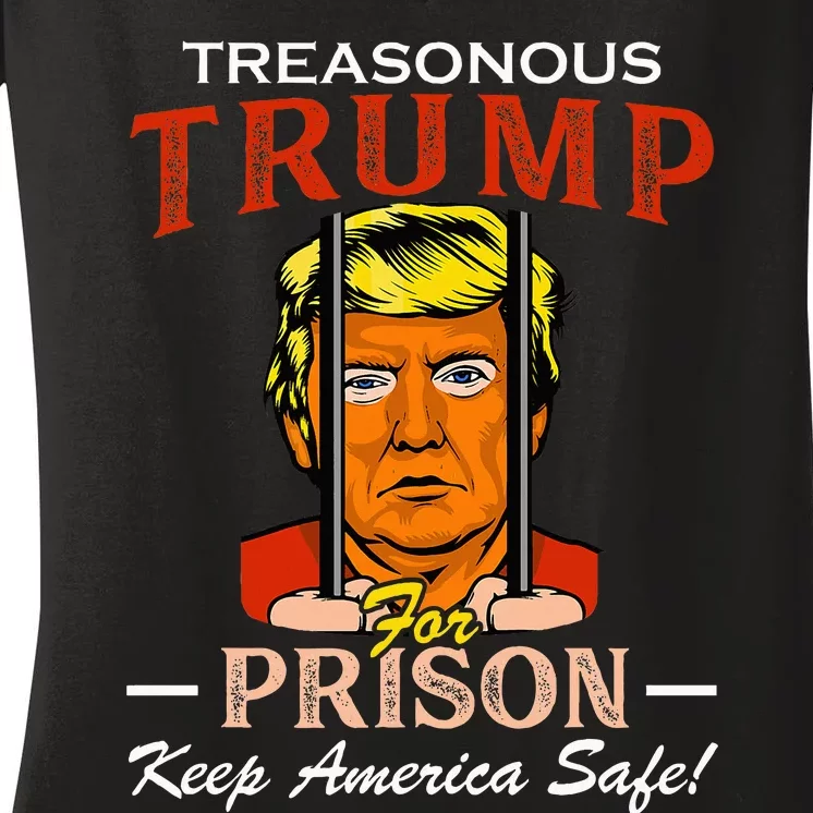 Trump For Prison 2024 Funny Support Trump Women's V-Neck T-Shirt