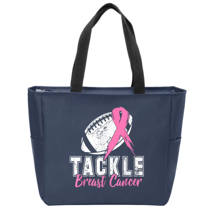 Tackle Football Pink Ribbon Breast Cancer Awareness Zip Tote Bag