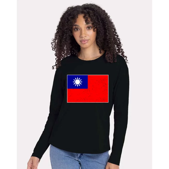 Taiwan Flag Proud Taiwanese Distressed Taiwan Flag Great Gift Womens Cotton Relaxed Long Sleeve T-Shirt