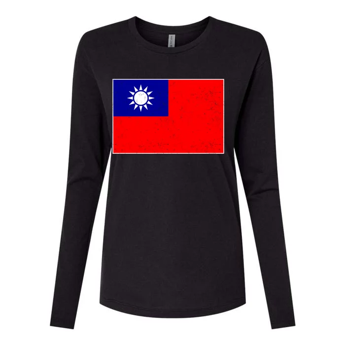 Taiwan Flag Proud Taiwanese Distressed Taiwan Flag Great Gift Womens Cotton Relaxed Long Sleeve T-Shirt