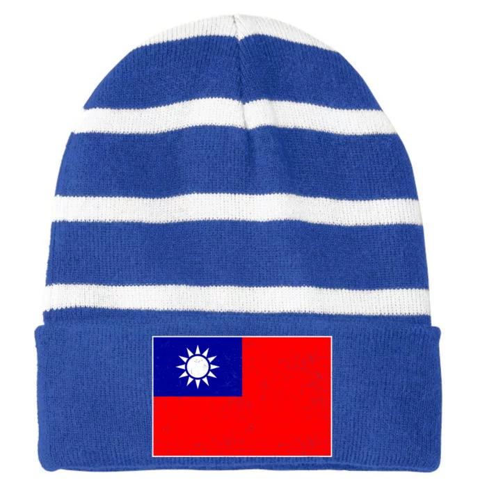 Taiwan Flag Proud Taiwanese Distressed Taiwan Flag Great Gift Striped Beanie with Solid Band