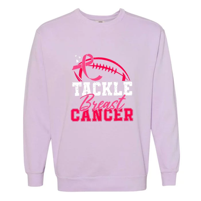 Tackle Football Pink Ribbon Breast Cancer Awareness Gift For Man Garment-Dyed Sweatshirt