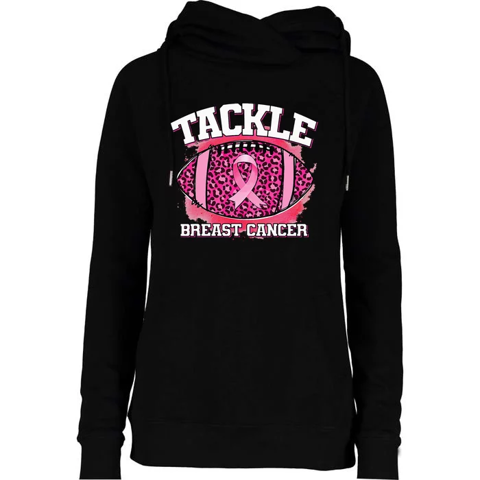 Tackle Football Pink Ribbon Breast Cancer Awareness Womens Funnel Neck Pullover Hood