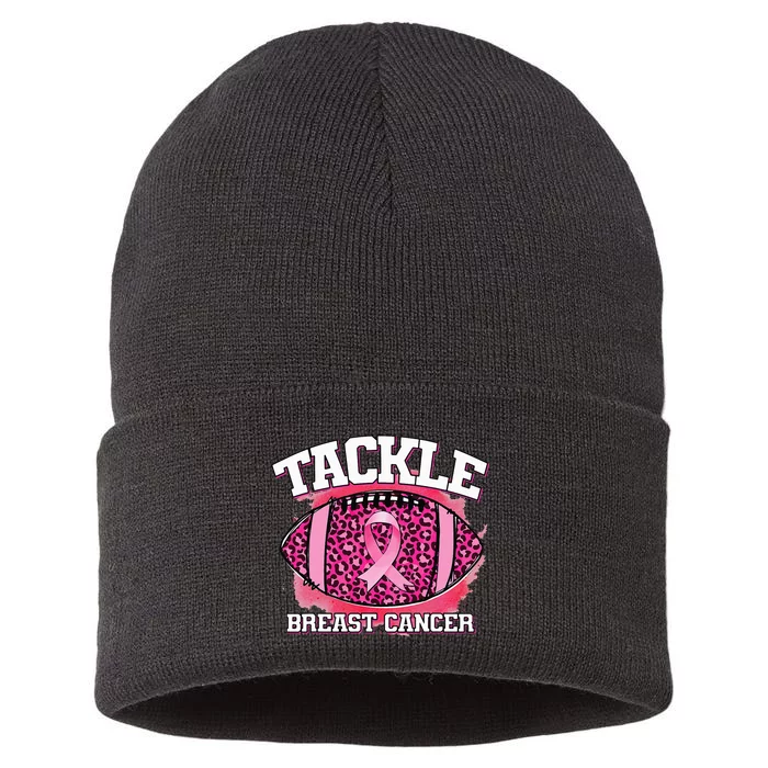 Tackle Football Pink Ribbon Breast Cancer Awareness Sustainable Knit Beanie