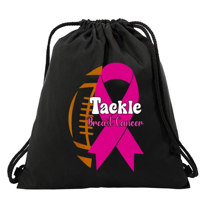 Tackle Football Pink Ribbon Breast Cancer Awareness Drawstring Bag