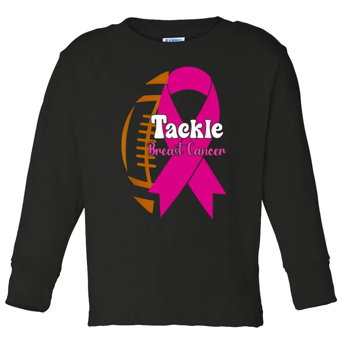 Tackle Football Pink Ribbon Breast Cancer Awareness Toddler Long Sleeve Shirt