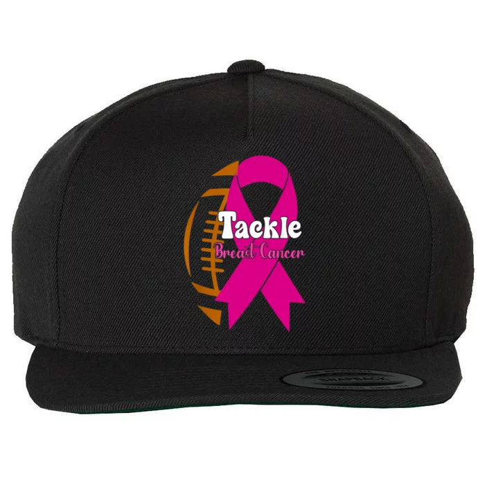 Tackle Football Pink Ribbon Breast Cancer Awareness Wool Snapback Cap