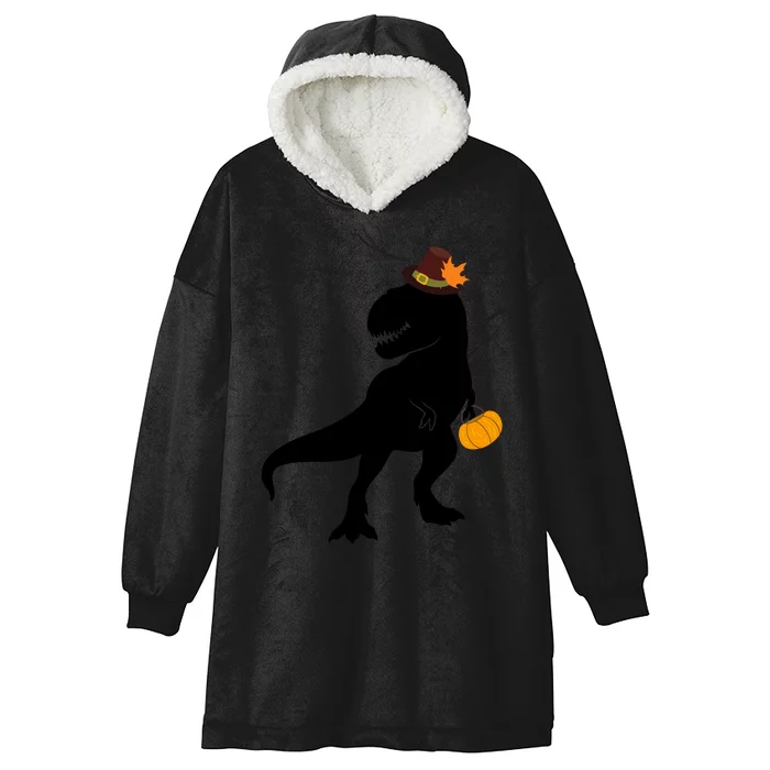 Thanksgiving Funny Pilgrim Dinosaur Boy Grey Raglan Design Funny Thanksgi Hooded Wearable Blanket