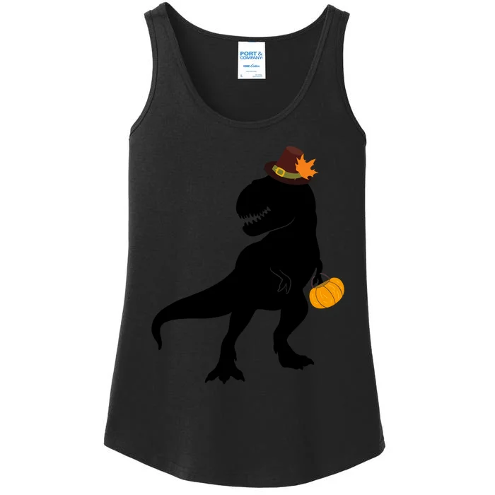 Thanksgiving Funny Pilgrim Dinosaur Boy Grey Raglan Design Funny Thanksgi Ladies Essential Tank