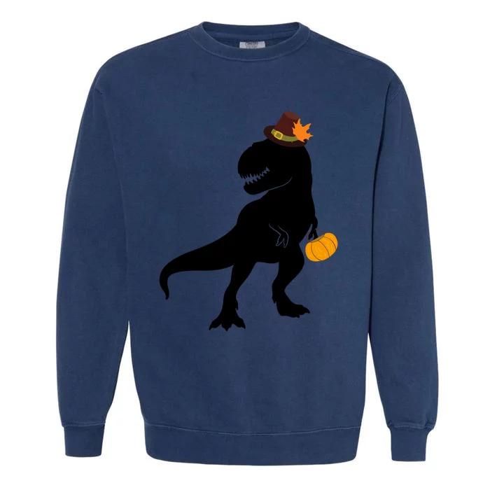 Thanksgiving Funny Pilgrim Dinosaur Boy Grey Raglan Design Funny Thanksgi Garment-Dyed Sweatshirt