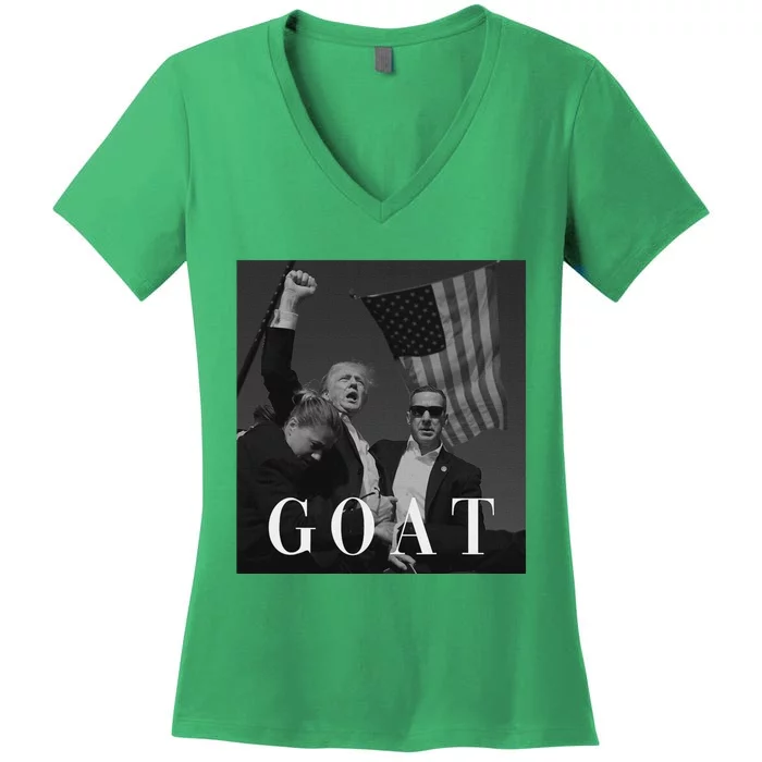 Trump Fist Pump Butler Rally Patriotic Goat Design Women's V-Neck T-Shirt