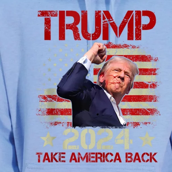 Trump Fist Pump Shot At Trump 2024 Trump Survives Rally Unisex Surf Hoodie