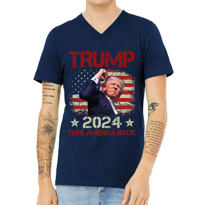 Trump Fist Pump Shot At Trump 2024 Trump Survives Rally V-Neck T-Shirt