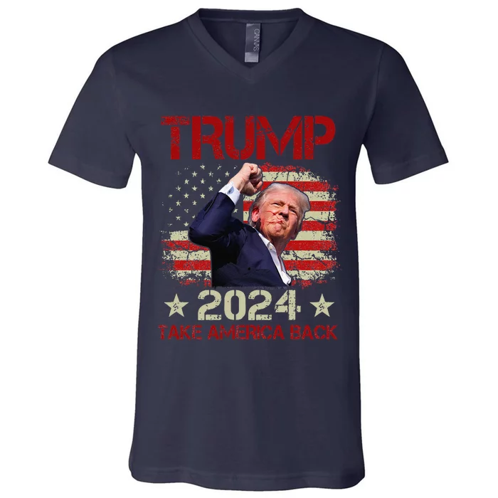 Trump Fist Pump Shot At Trump 2024 Trump Survives Rally V-Neck T-Shirt