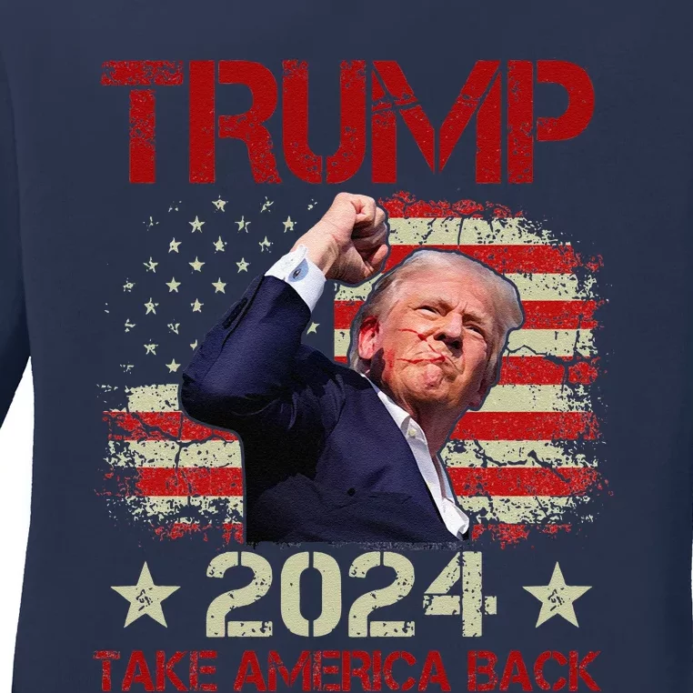 Trump Fist Pump Shot At Trump 2024 Trump Survives Rally Ladies Long Sleeve Shirt