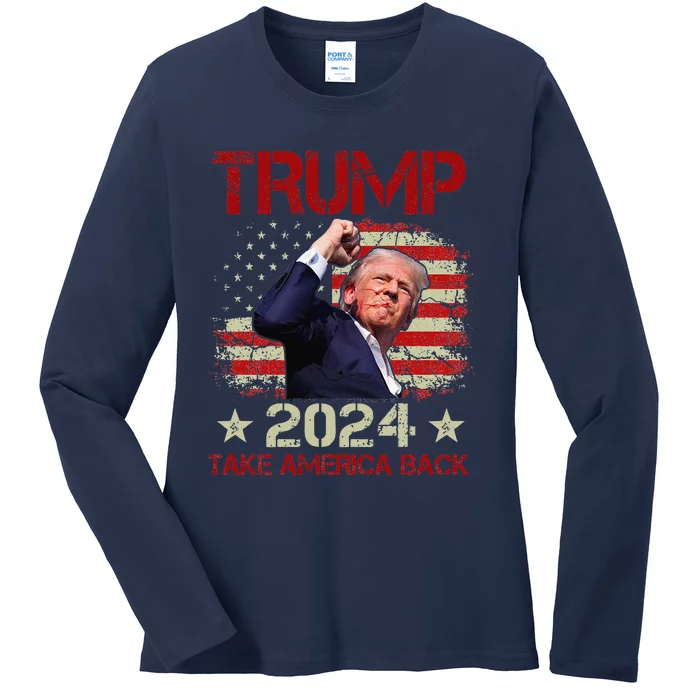 Trump Fist Pump Shot At Trump 2024 Trump Survives Rally Ladies Long Sleeve Shirt